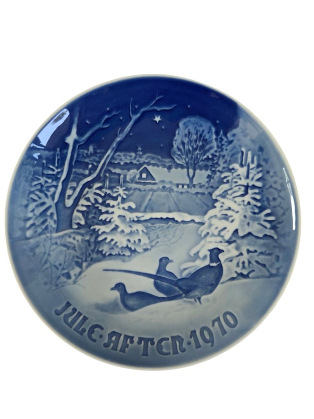 Bing & Grondahl 1970 7" Blue Christmas Plate Denmark B&G Pheasants in the Snow